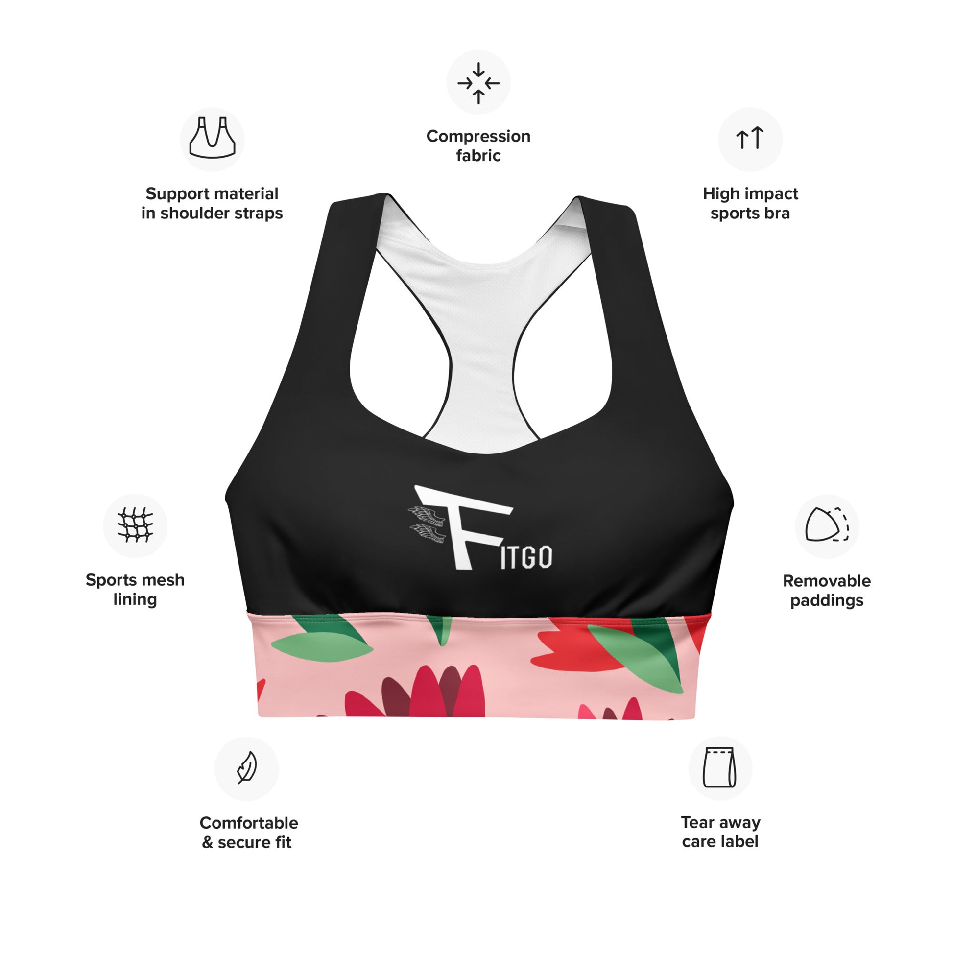 Women's Fitgo Floral Energy Plus Size Longline Sports Bra – FITGO